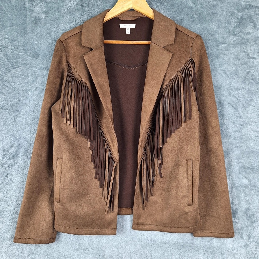 Womens Blazer Jacket Medium Brown Suede Fringe Western Cowgirl Rodeo Hippie Boho